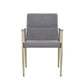 Grey Fabric Dining Chair with Antique Brass Arms
