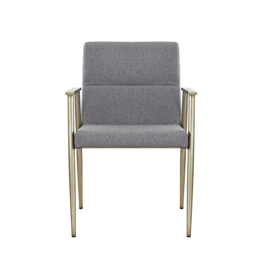 Grey Fabric Dining Chair with Antique Brass Arms
