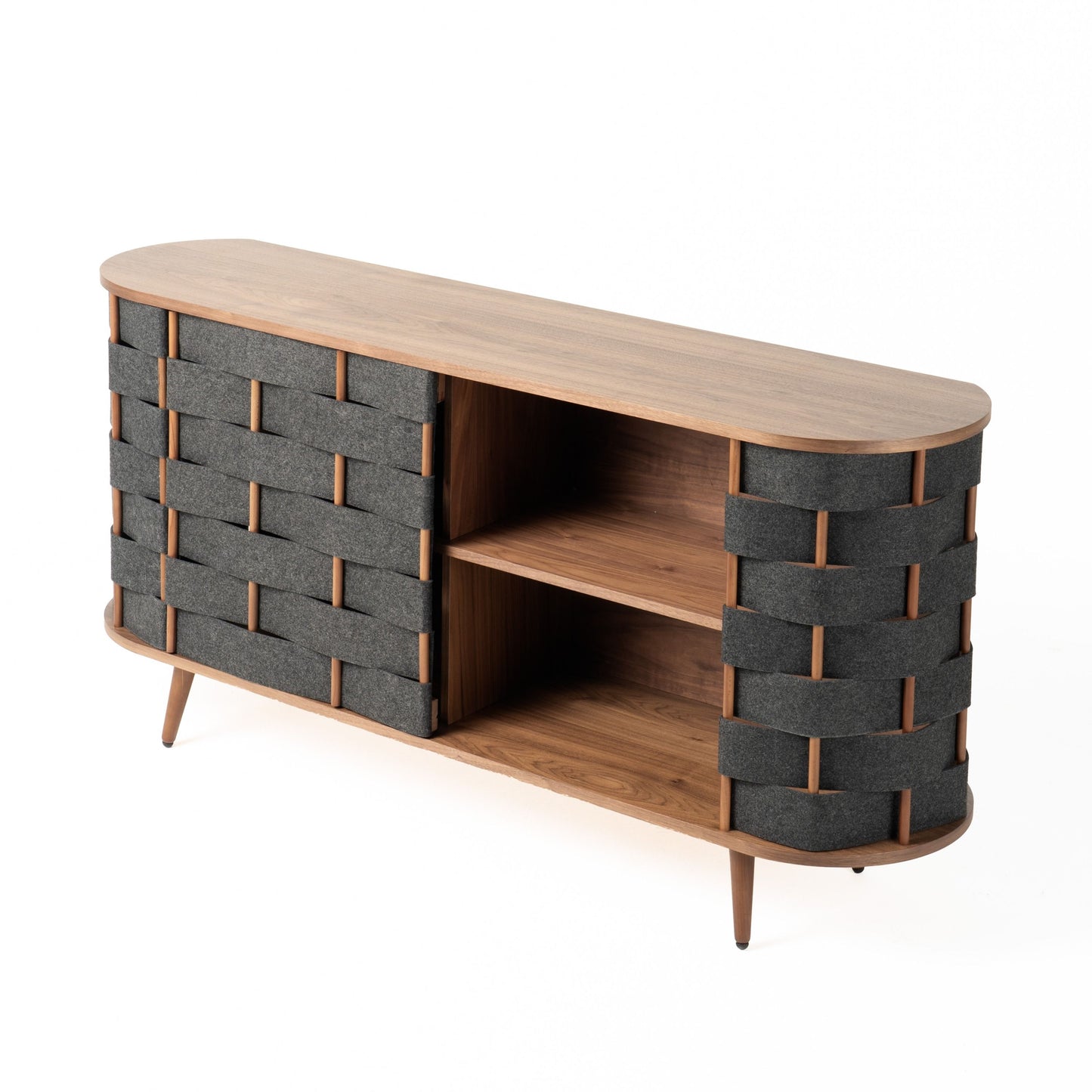 Sophisticated Walnut Buffet with Grey Upholstery