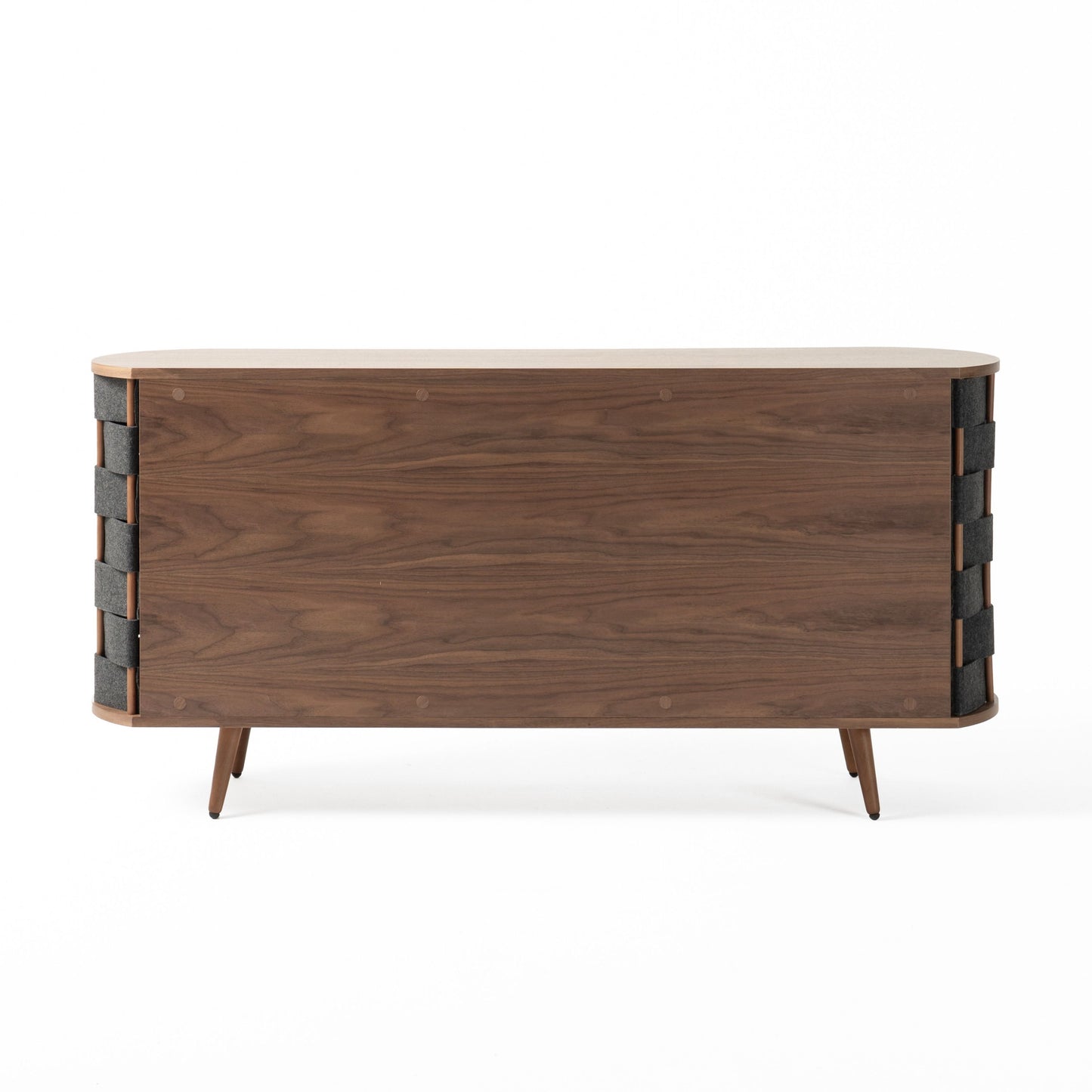 Sophisticated Walnut Buffet with Grey Upholstery