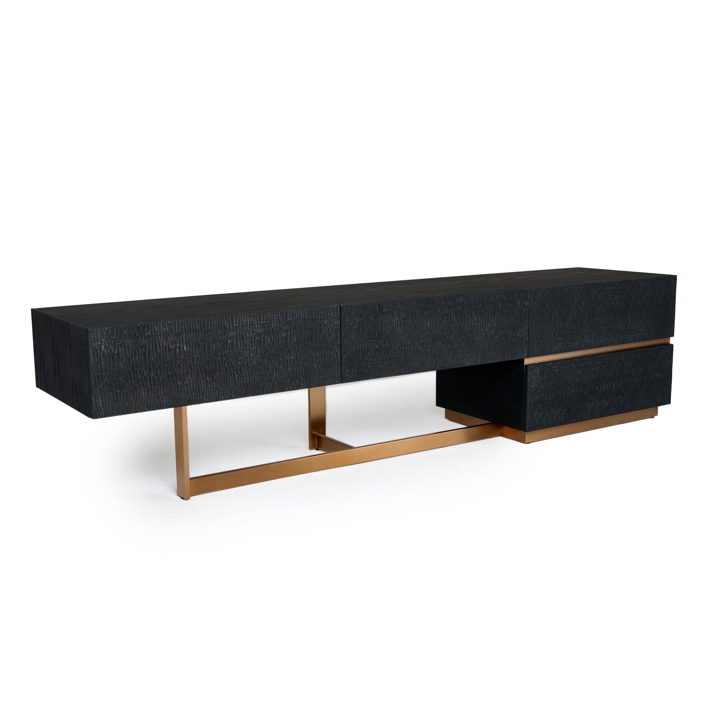 Modrest  TV Stand — Black Ash + Brushed Gold Console