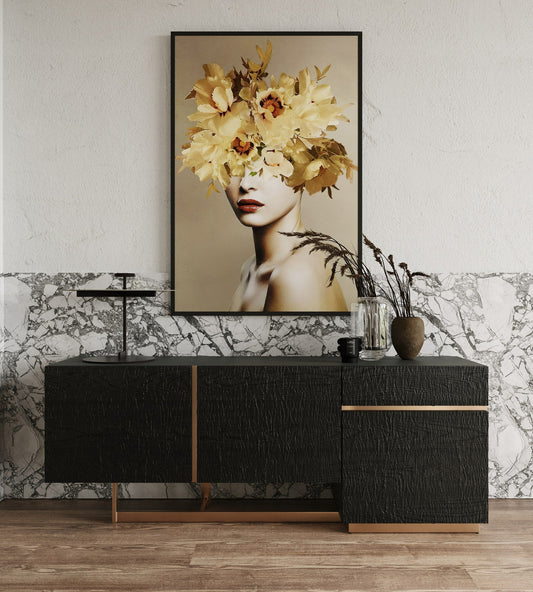 Modrest Tasha Buffet — Black Ash + Brushed Gold Sideboard