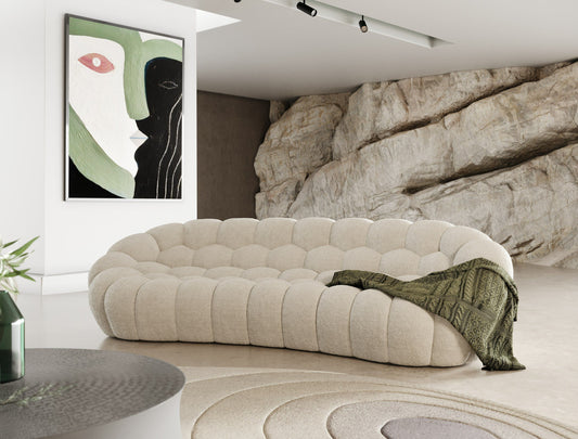 Divani Casa Yolonda – Beige Curved 3-Seater Sectional Sofa
